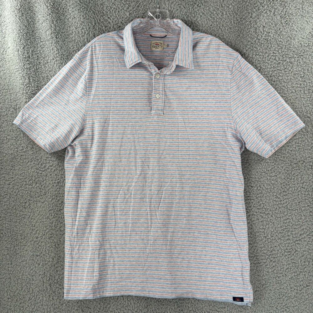 Faherty Movement Polo Shirt Mens Large L Short Sleeve Blue Red Striped Stretch